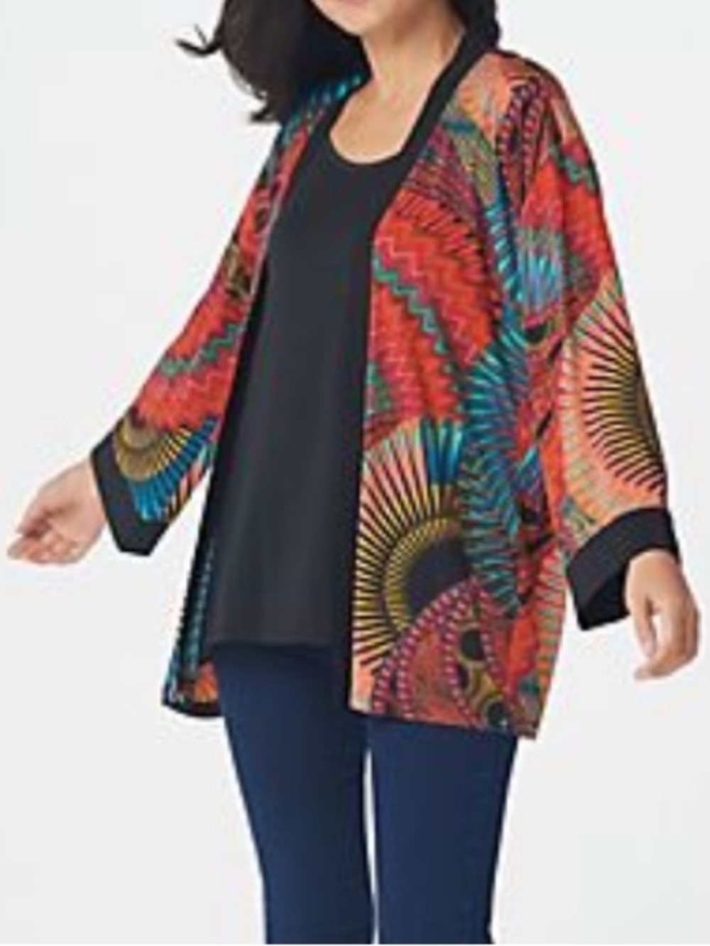 Attitudes by Renee Como Jersey Colorful Abstract Kimono XL